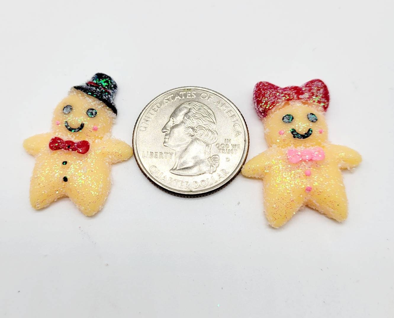 GLITTERED Gingerbread Cabochons, Fake Sugared Gingies, Flatback Cabochons, Fake Bake, Hairbow Accents, Decoden, Christmas, Jewelry Crafts