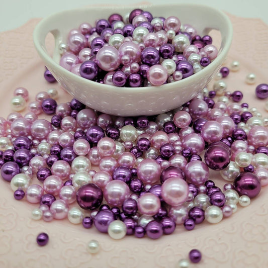 NO Hole Beads, Multi Size Pearl Acrylic Beads, Jewelry, Fake Bake Supplies, Slime Beads, Craft Supplies, Pink, Deep Purple, White, Purple