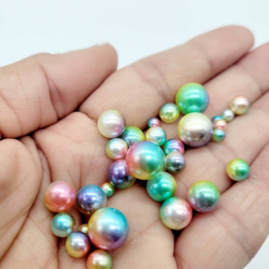 No Hole Beads, Fake Bake Sprinkles, Fake Dragees, Plastic Pearl Beads, Mermaid, Unicorn, Multi Colored, Iridescent, 4MM, 6MM, 8MM, 10 MM Mix