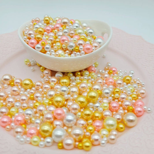 NO Hole Beads, Multi Size Pearl Acrylic Beads, Jewelry, Fake Bake Supplies, Slime Beads, Craft Supplies, Peach, Yellow & White Beads