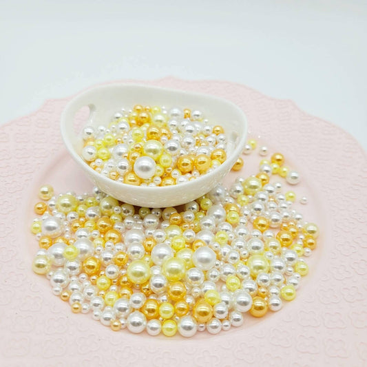 NO Hole Beads, Multi Size Pearl Acrylic Beads, Jewelry, Fake Bake Supplies, Slime Beads, Craft Supplies, orange, yellow and white