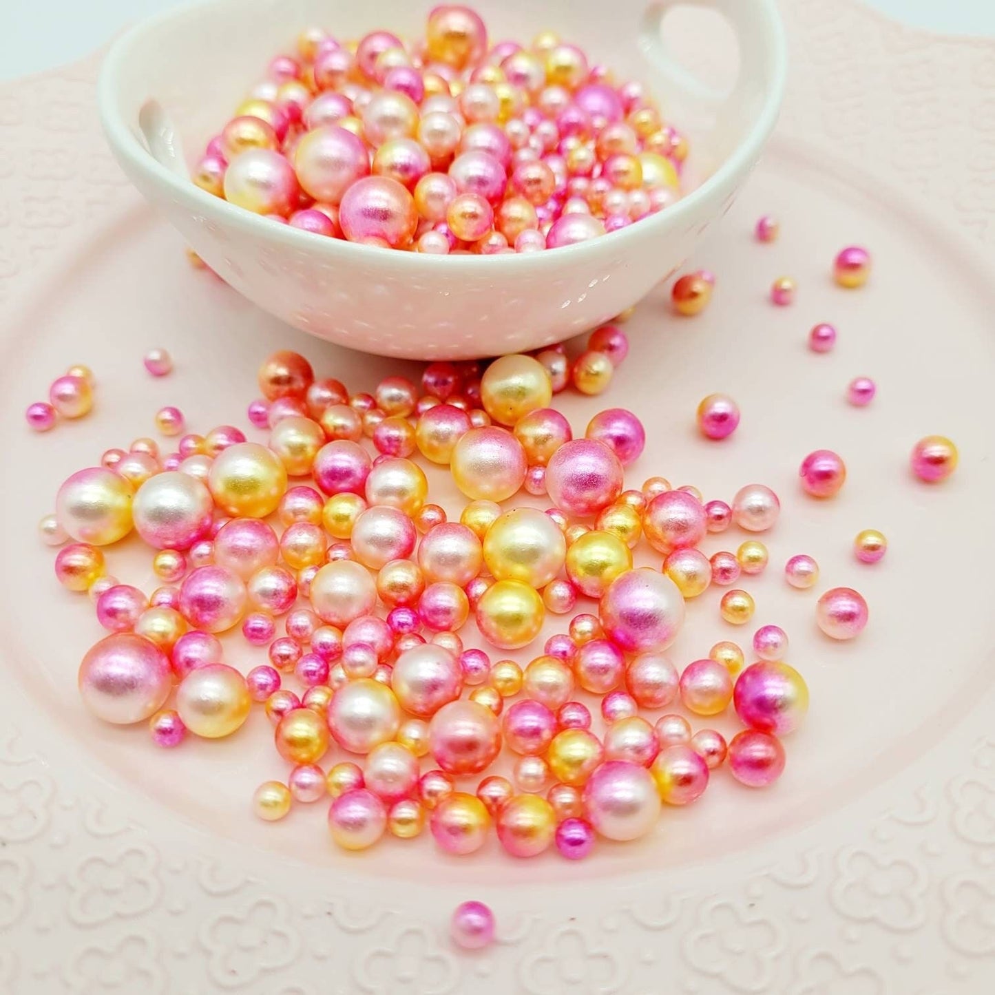 No Hole Beads, Fake Bake Sprinkles, Fake Dragees, Plastic Pearl Beads, Mermaid, Unicorn, Multi Colored, Iridescent, 4MM, 6MM, 8MM, 10 MM Mix
