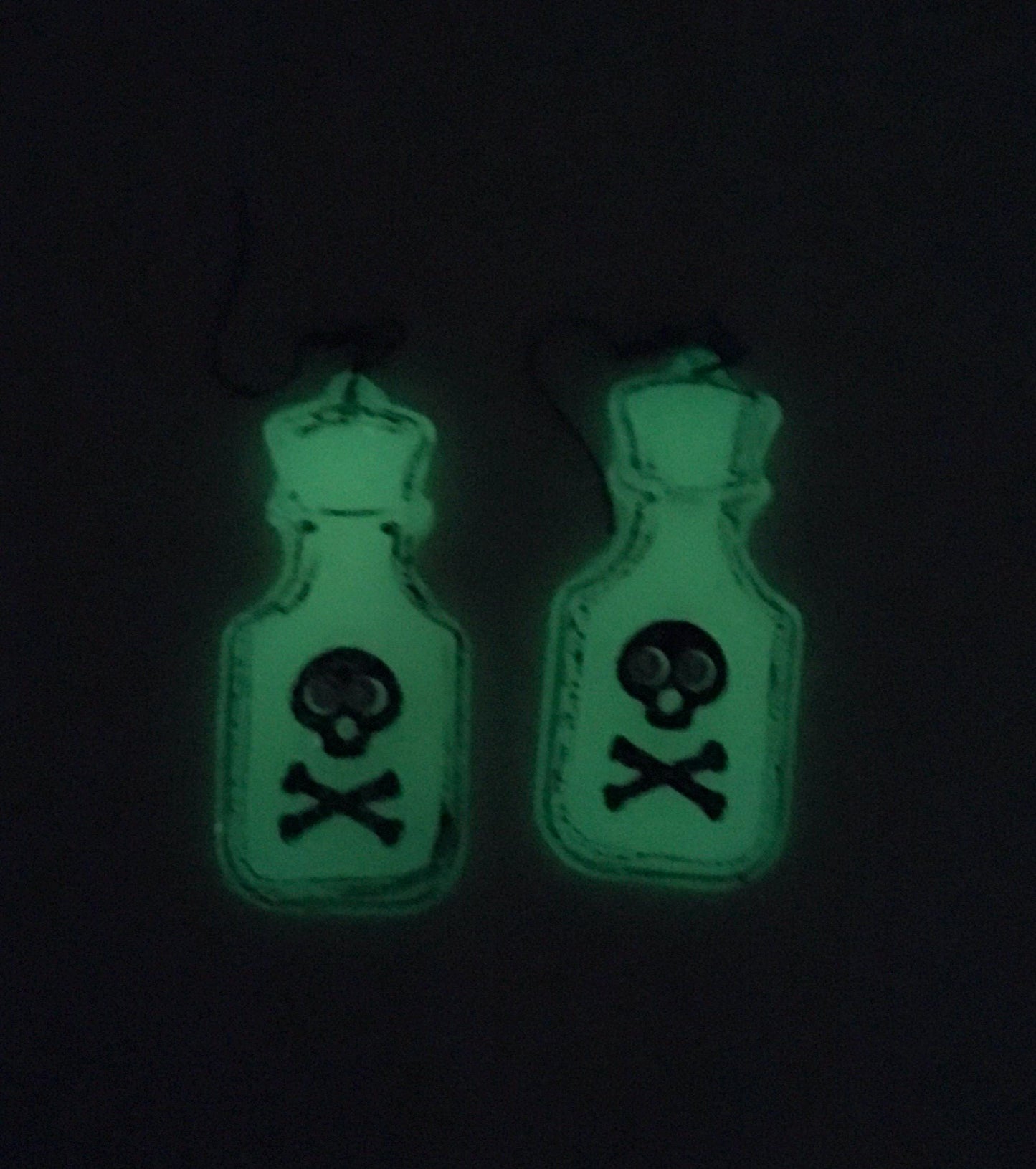 Halloween Earrings, Poison Bottle, Skull Design, Pop Art Style, Gothic Jewelry, Costume Jewelry, Glow in the Dark Earrings