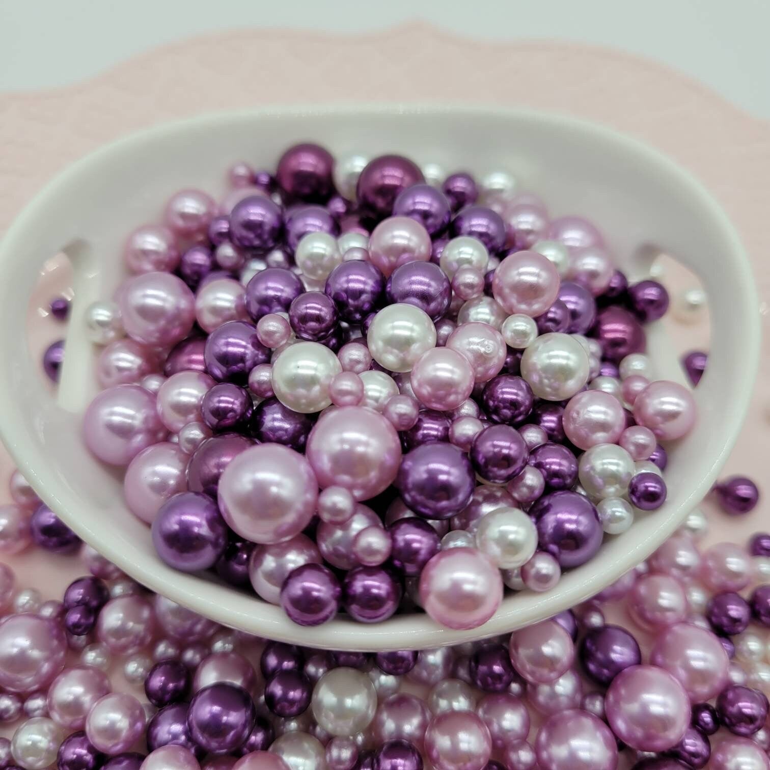 NO Hole Beads, Multi Size Pearl Acrylic Beads, Jewelry, Fake Bake Supplies, Slime Beads, Craft Supplies, Pink, Deep Purple, White, Purple