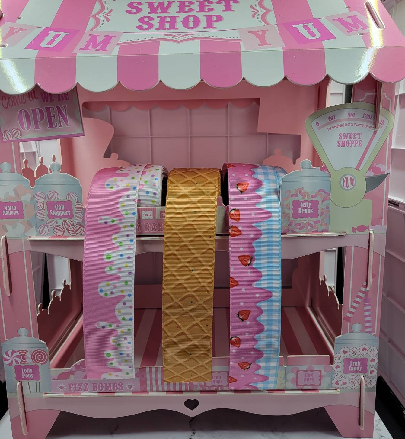 Ribbon, Wire Free Ribbon, Hair Bow Ribbon, Grosgrain, Ice cream Design, Printed Ribbon, Waffle Cone Ribbon, Wire Free, 1.5 inch wide