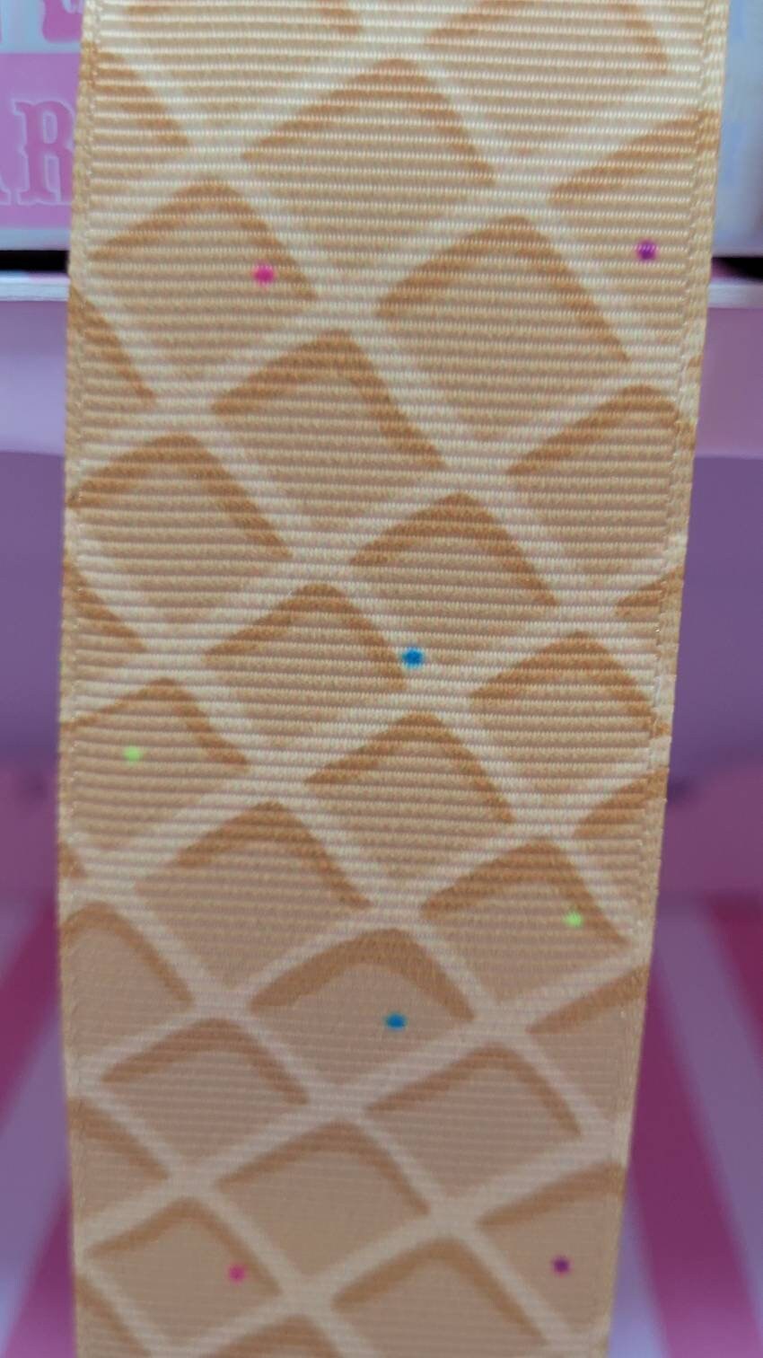 Ribbon, Wire Free Ribbon, Hair Bow Ribbon, Grosgrain, Ice cream Design, Printed Ribbon, Waffle Cone Ribbon, Wire Free, 1.5 inch wide