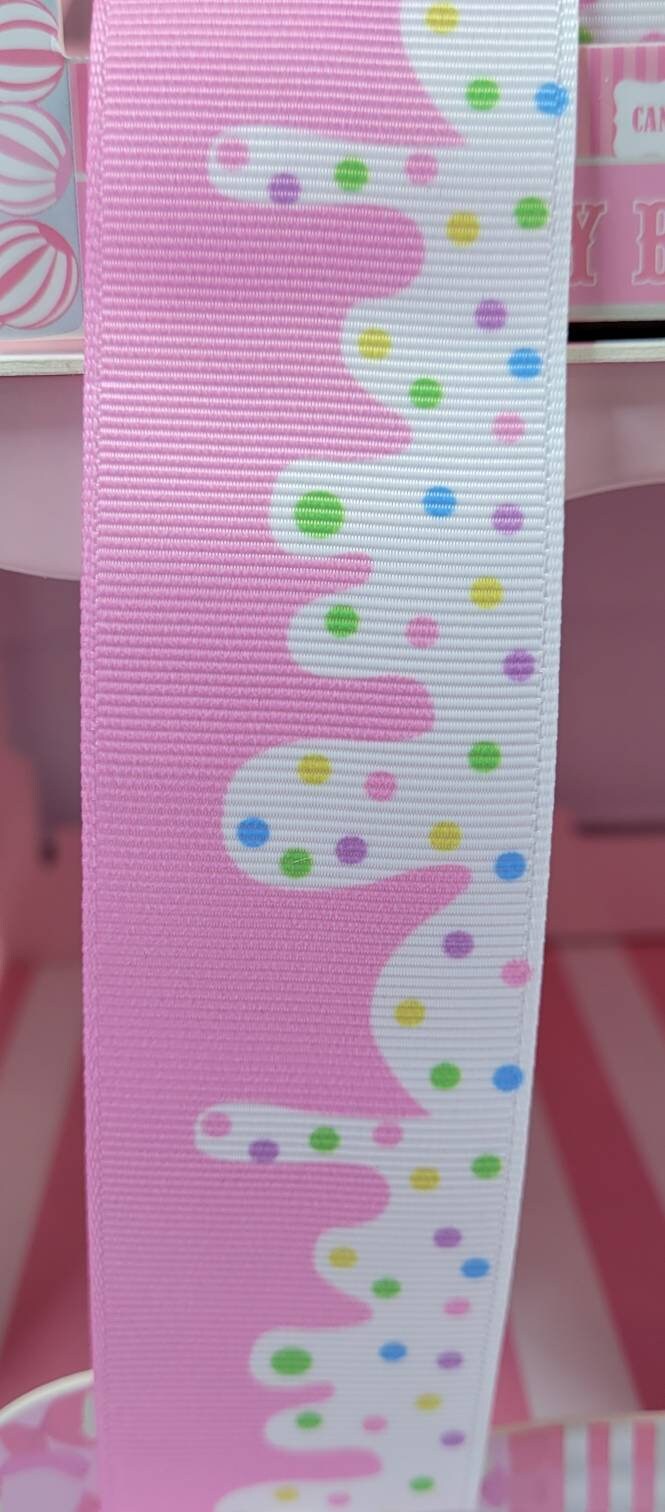 Ribbon, Wire Free Ribbon, Hair Bow Ribbon, Grosgrain, Ice cream Design, Printed Ribbon, Waffle Cone Ribbon, Wire Free, 1.5 inch wide