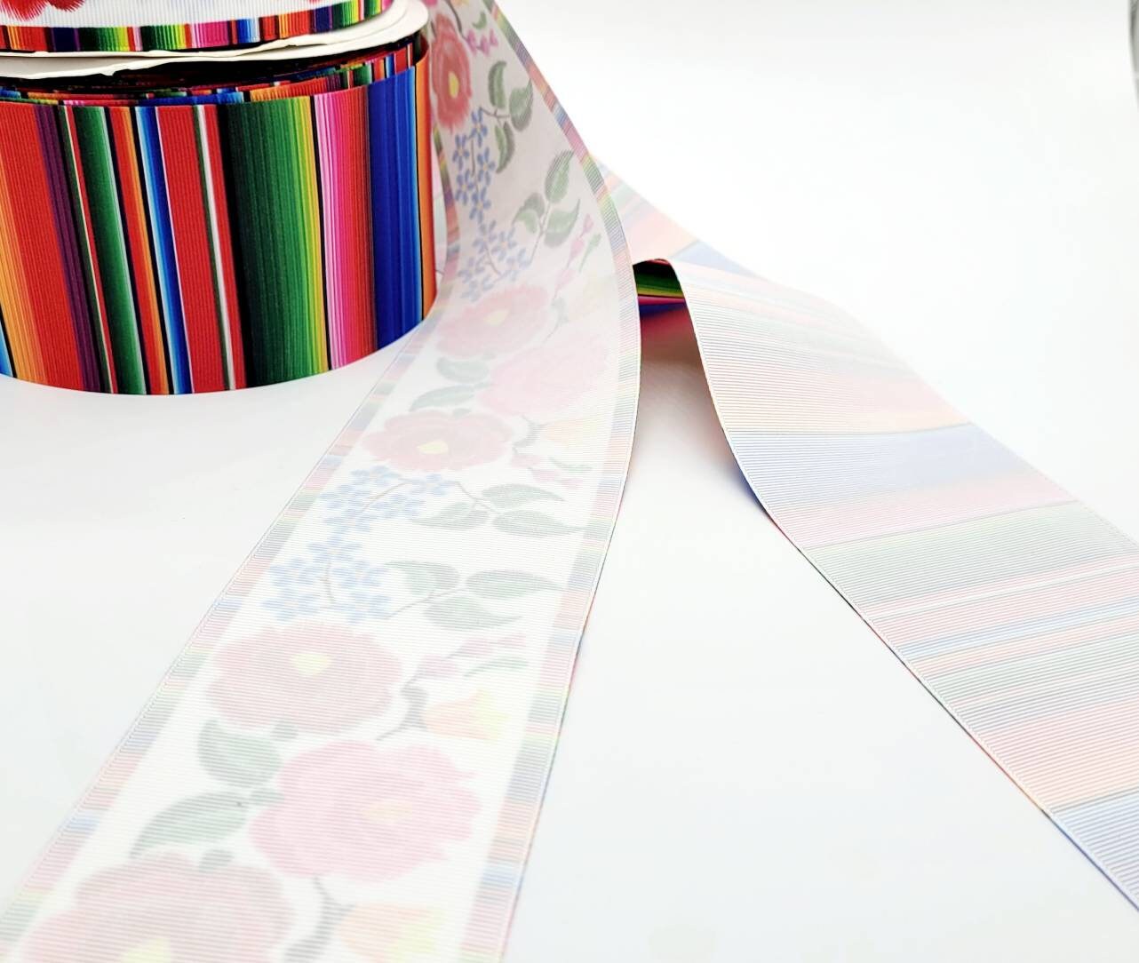 Ribbon! Bright 3 inch wide, 1 yard or 2 yards. Floral Pattern & Serape Pattern, Grosgrain Ribbon, Hairbows, Craft Supplies, Rainbow Colors