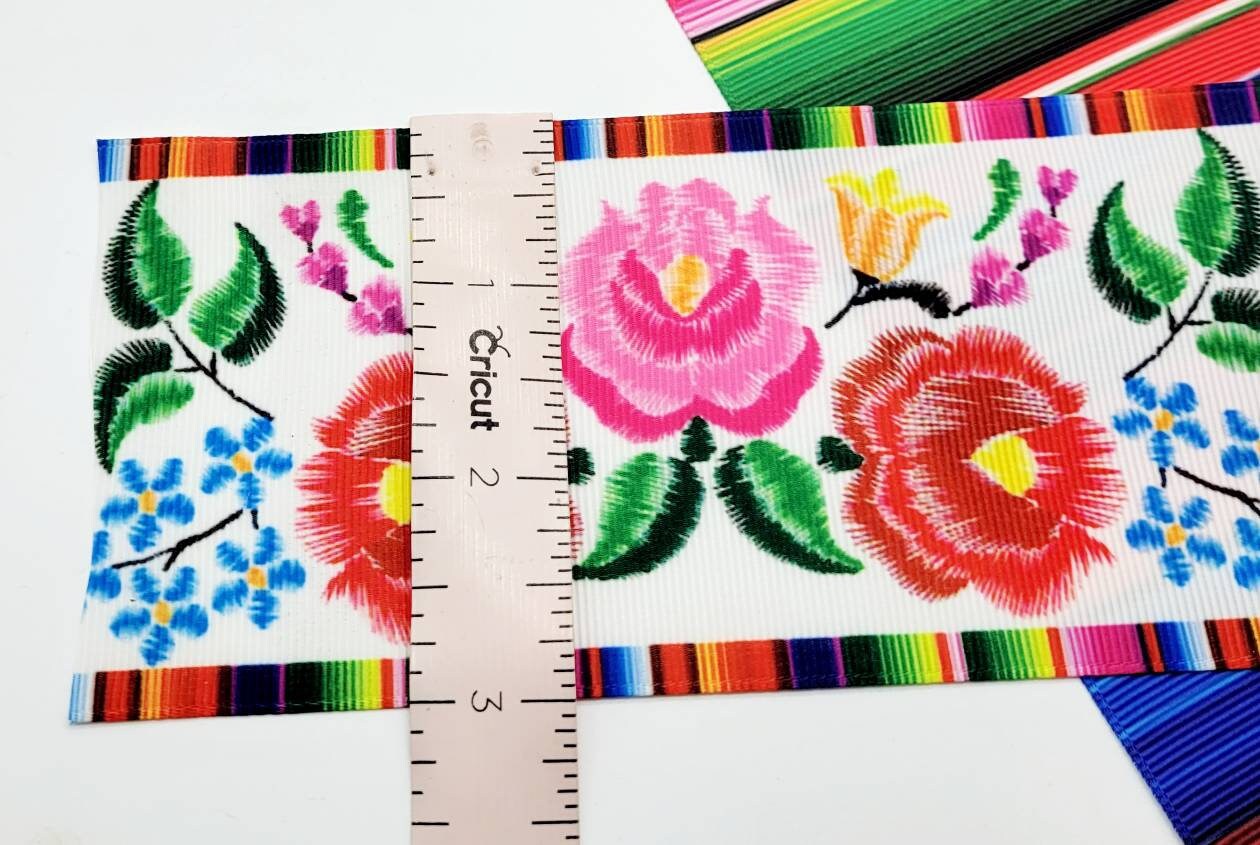 Ribbon! Bright 3 inch wide, 1 yard or 2 yards. Floral Pattern & Serape Pattern, Grosgrain Ribbon, Hairbows, Craft Supplies, Rainbow Colors