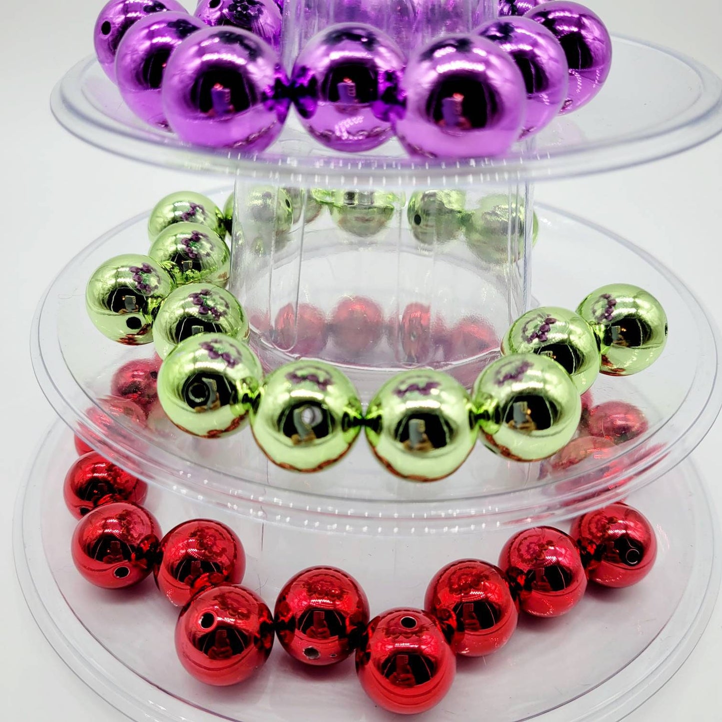 Beads! 20 MM Acrylic Metallic Green, Purple, Lime Green, Red. Beads for Garlands, Tiered Trays, Wreath attachments, Craft Projects