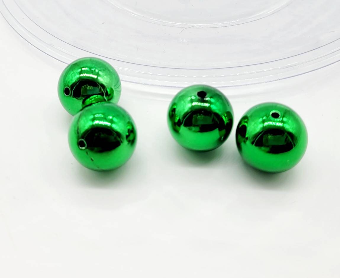 Beads! 20 MM Acrylic Metallic Green, Purple, Lime Green, Red. Beads for Garlands, Tiered Trays, Wreath attachments, Craft Projects