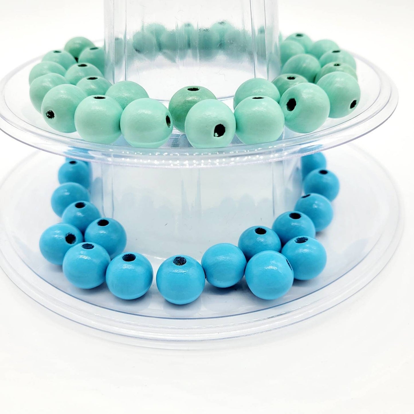 Wood Beads, 16 MM Shades of Blue Beads for Garlands, Tiered Tray Decorations. Perfect for Wreath Attachments. Craft Beads for DIY projects.