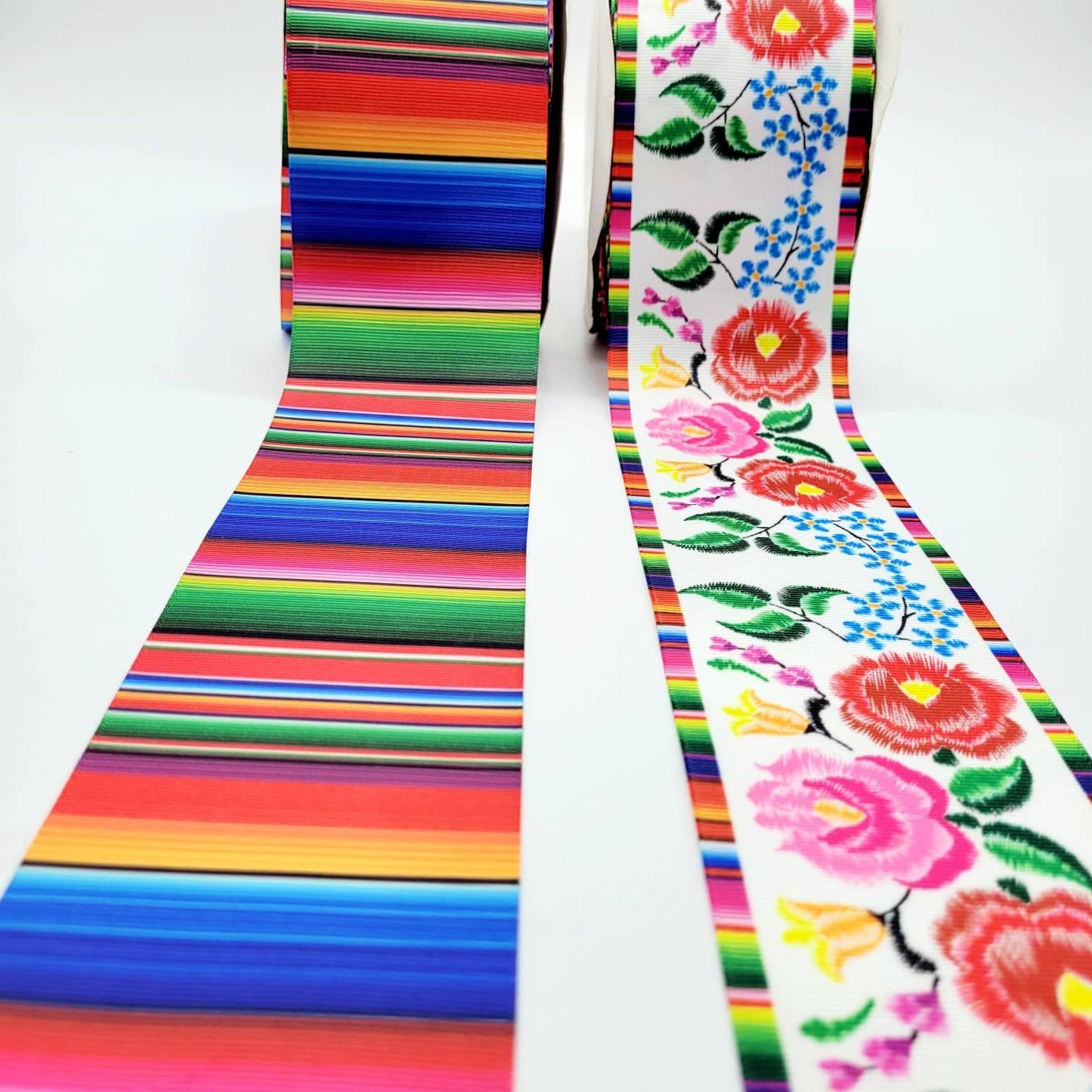 Ribbon! Bright 3 inch wide, 1 yard or 2 yards. Floral Pattern & Serape Pattern, Grosgrain Ribbon, Hairbows, Craft Supplies, Rainbow Colors