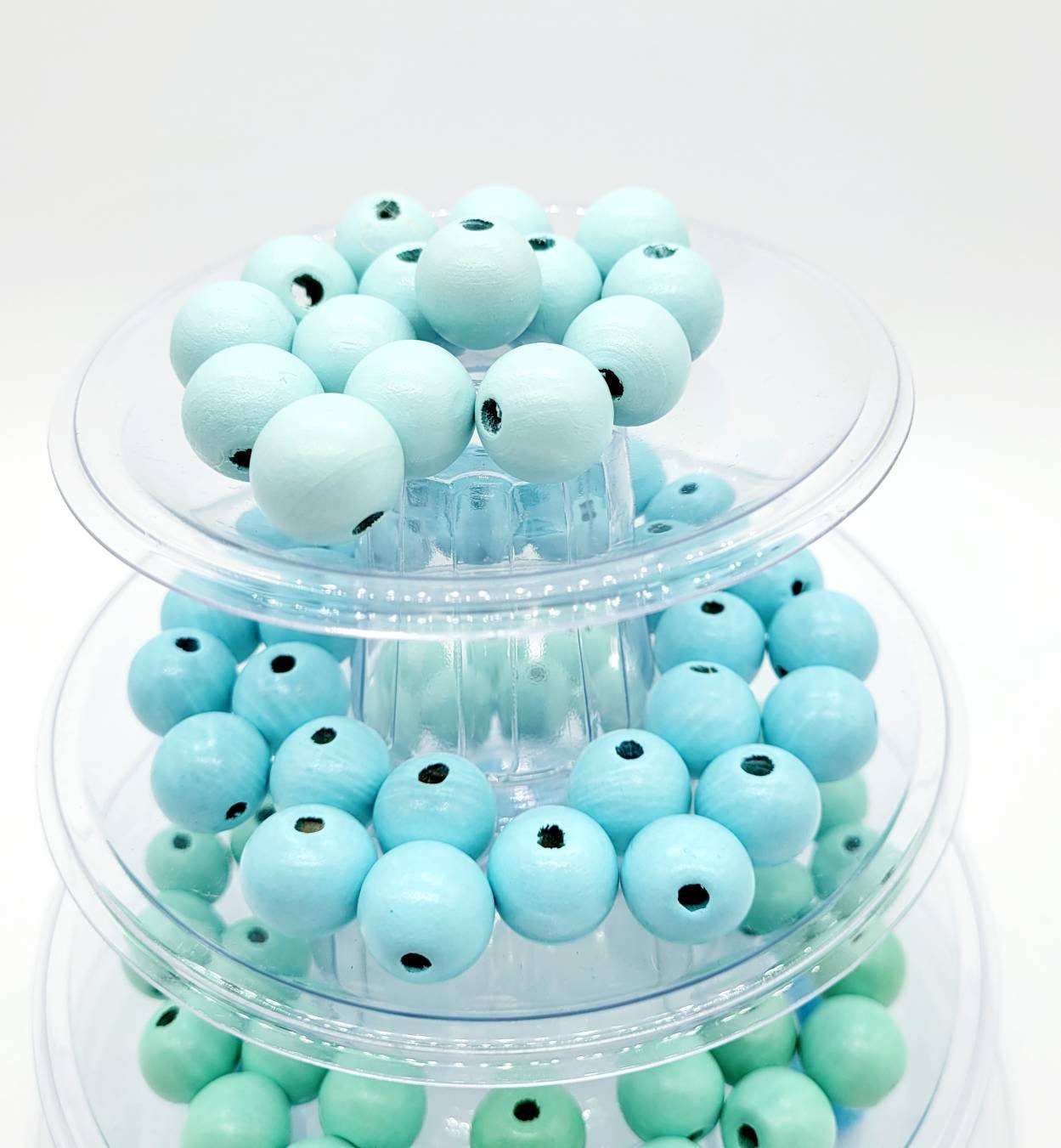 Wood Beads, 16 MM Shades of Blue Beads for Garlands, Tiered Tray Decorations. Perfect for Wreath Attachments. Craft Beads for DIY projects.