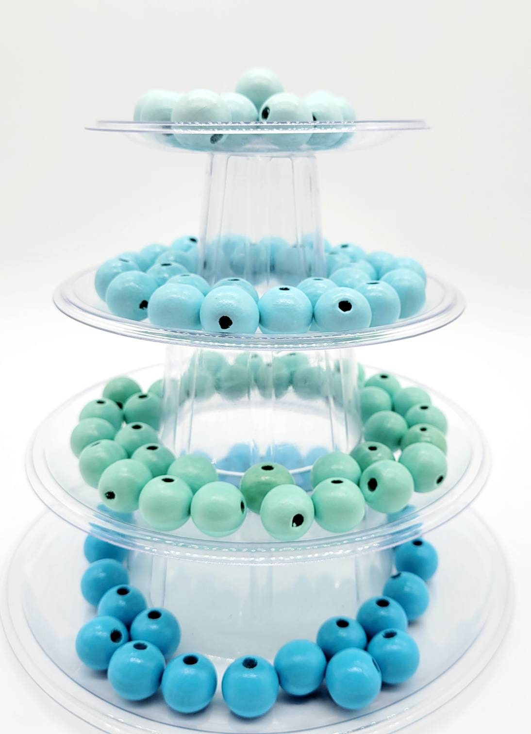 Wood Beads, 16 MM Shades of Blue Beads for Garlands, Tiered Tray Decorations. Perfect for Wreath Attachments. Craft Beads for DIY projects.