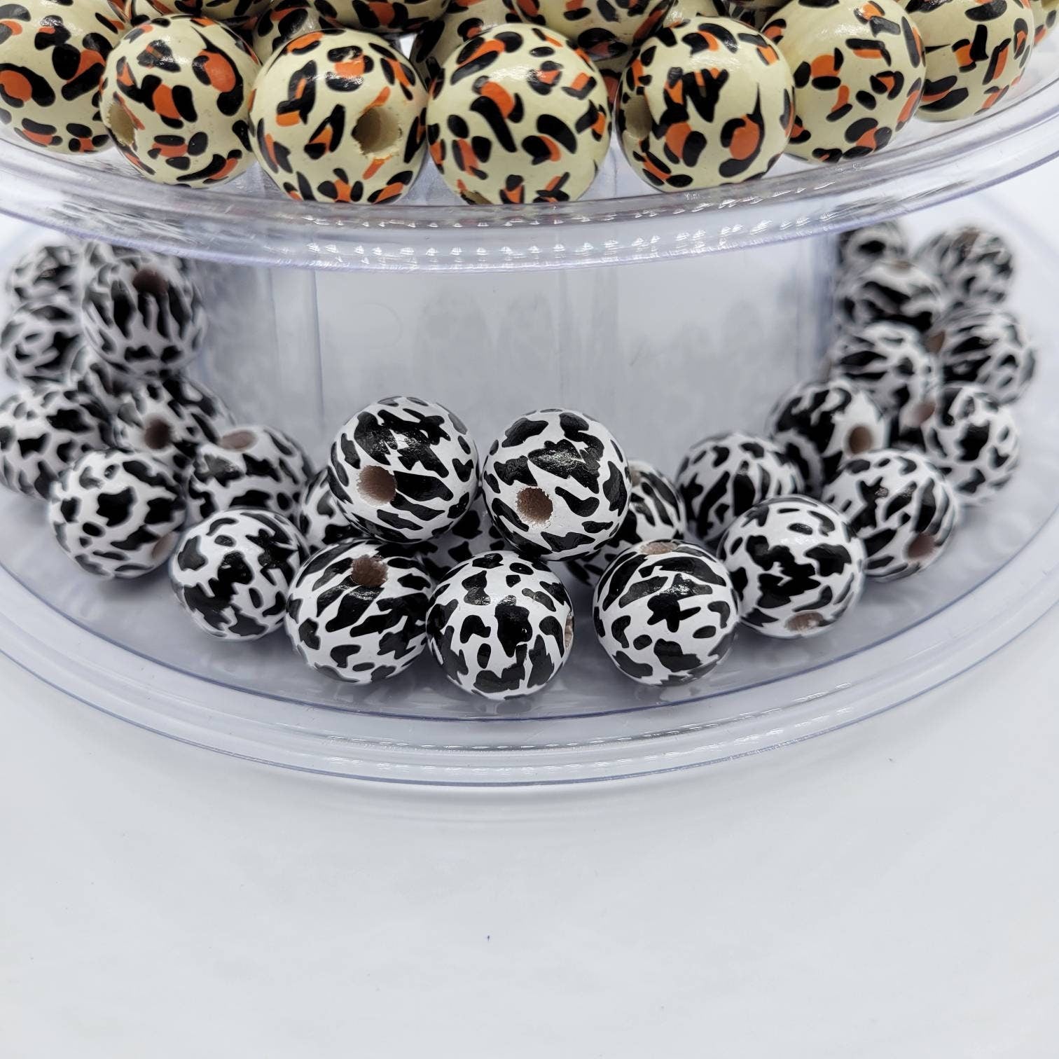 16 MM Wood Beads for Wood Garlands, Home Decor, Tiered Tray, Handmade Jewelry, Wood Crafts, Animal Prints, Leopard, Cow, Zebra Prints