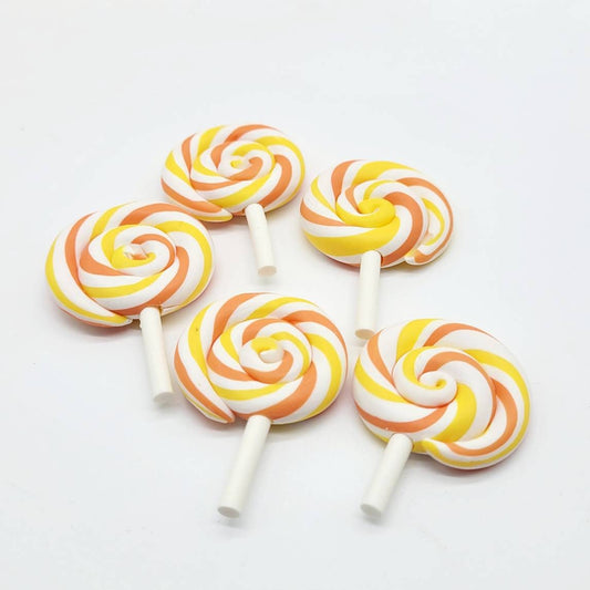 5 piece Lollipops Clay, Cabochons, Fake Food, Halloween, Decoden, Hairbow Accents, Slime Accessories, Flatback, Candy Corn Colors