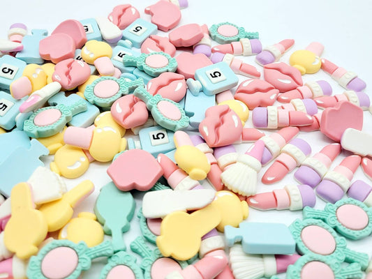 6 piece Set, Makeup Style Cabochons, Flat back, Hairbow Decorations, Jewelry Crafts, add to Fake Bakes, Decoden, Kawaii, Badge Reel Cabochon