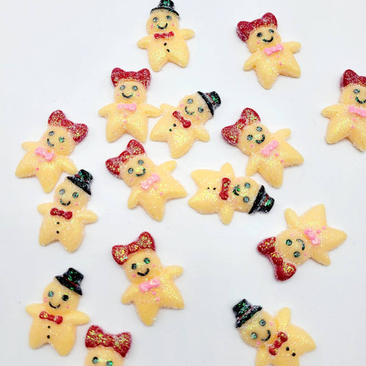 GLITTERED Gingerbread Cabochons, Fake Sugared Gingies, Flatback Cabochons, Fake Bake, Hairbow Accents, Decoden, Christmas, Jewelry Crafts