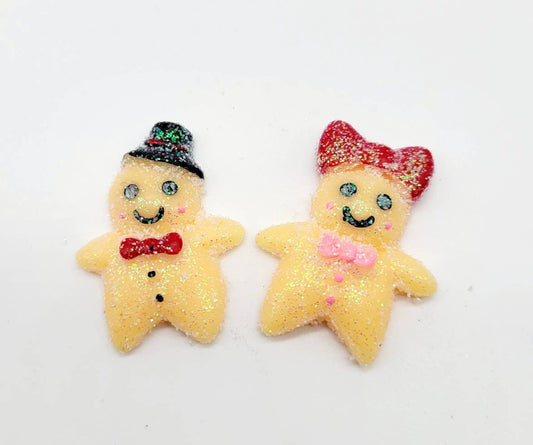 GLITTERED Gingerbread Cabochons, Fake Sugared Gingies, Flatback Cabochons, Fake Bake, Hairbow Accents, Decoden, Christmas, Jewelry Crafts