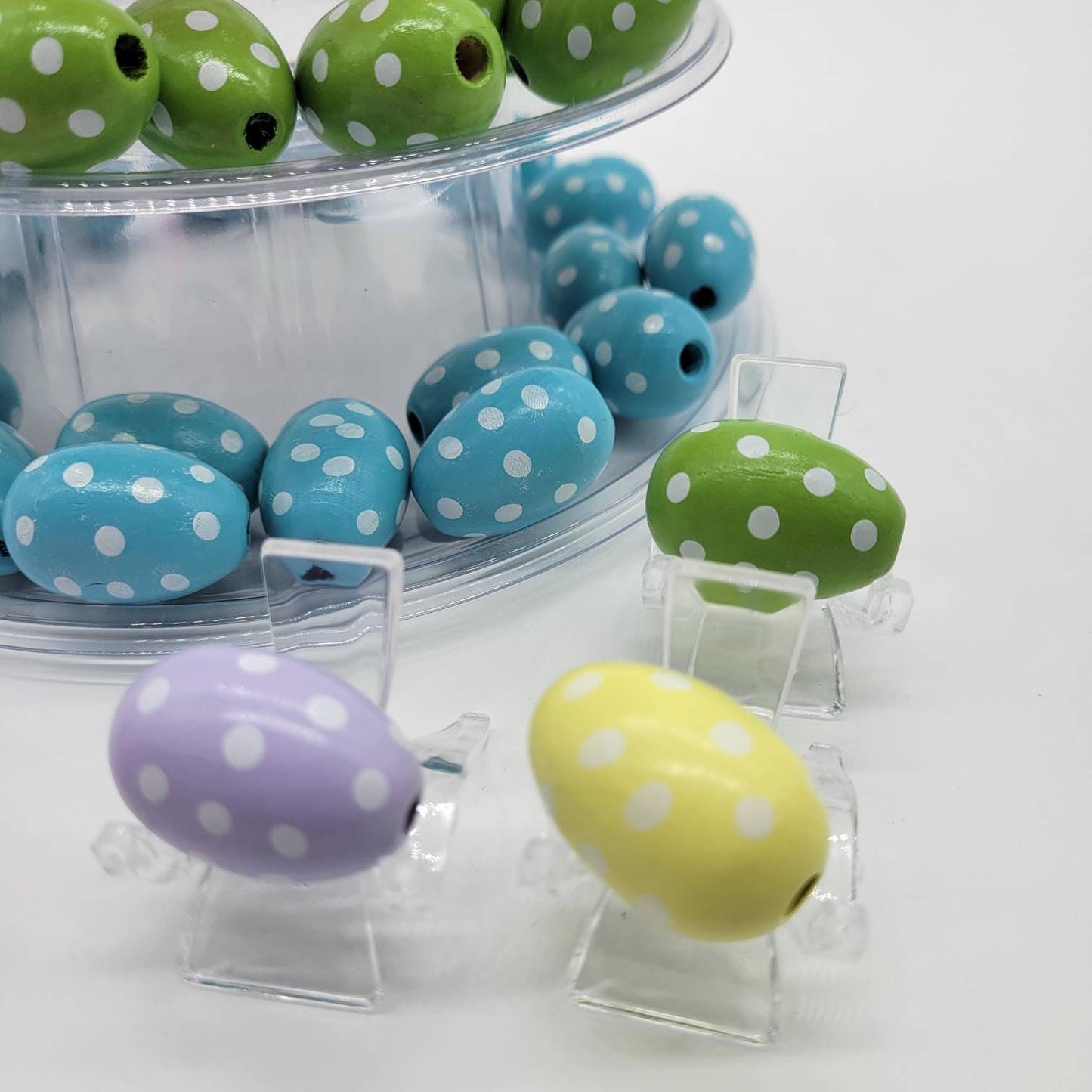 Easter Wood Beads, Polka Dots, Easter Egg Beads, Tiered Tray Decor, Spring, Holiday Beads, Garland Beads, 20 MM Beads