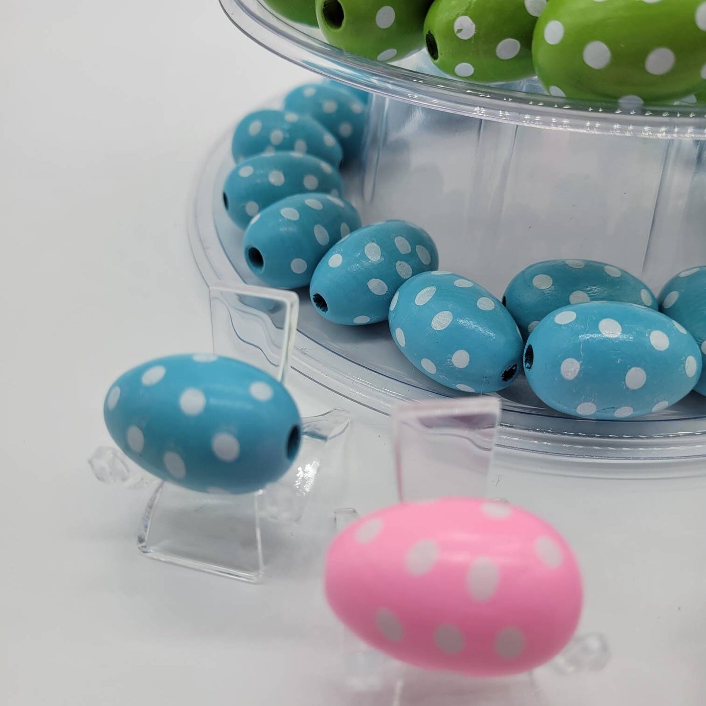 Easter Wood Beads, Polka Dots, Easter Egg Beads, Tiered Tray Decor, Spring, Holiday Beads, Garland Beads, 20 MM Beads