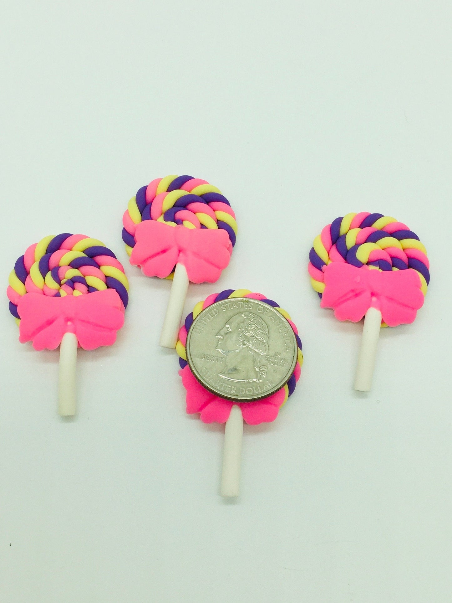 Lollipop Cabochons, Fake Food, Clay lollipop with bow, fake candy, fake bake supplies, decoden, hair bow accents, jewelry charms