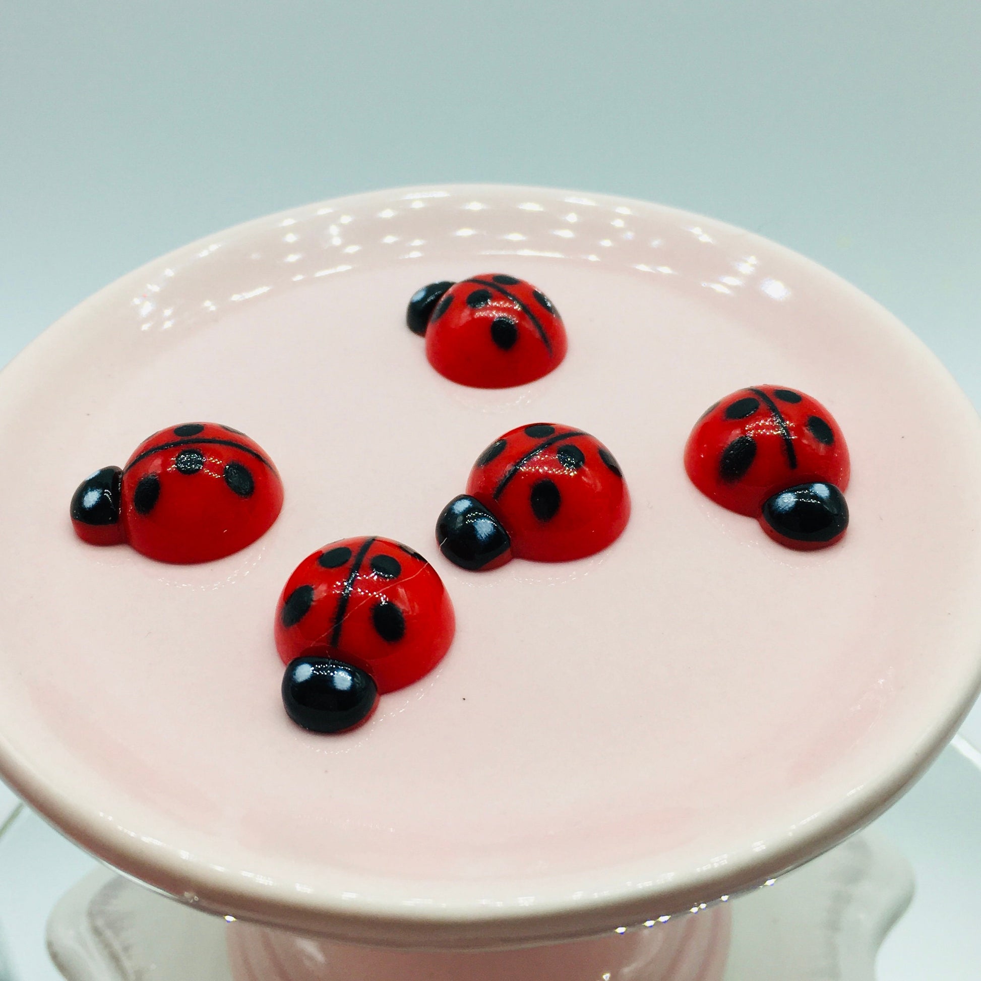 Ladybug Cabochons, Flat Back, Craft Supplies, Red Ladybug, Resin
