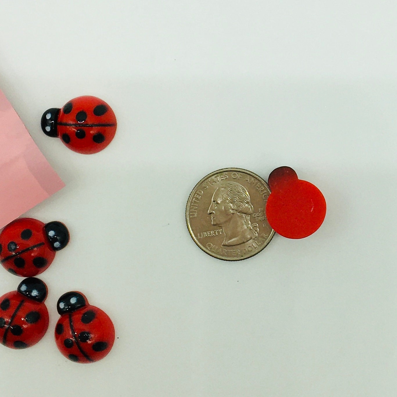 Ladybug Cabochons, Flat Back, Craft Supplies, Red Ladybug, Resin