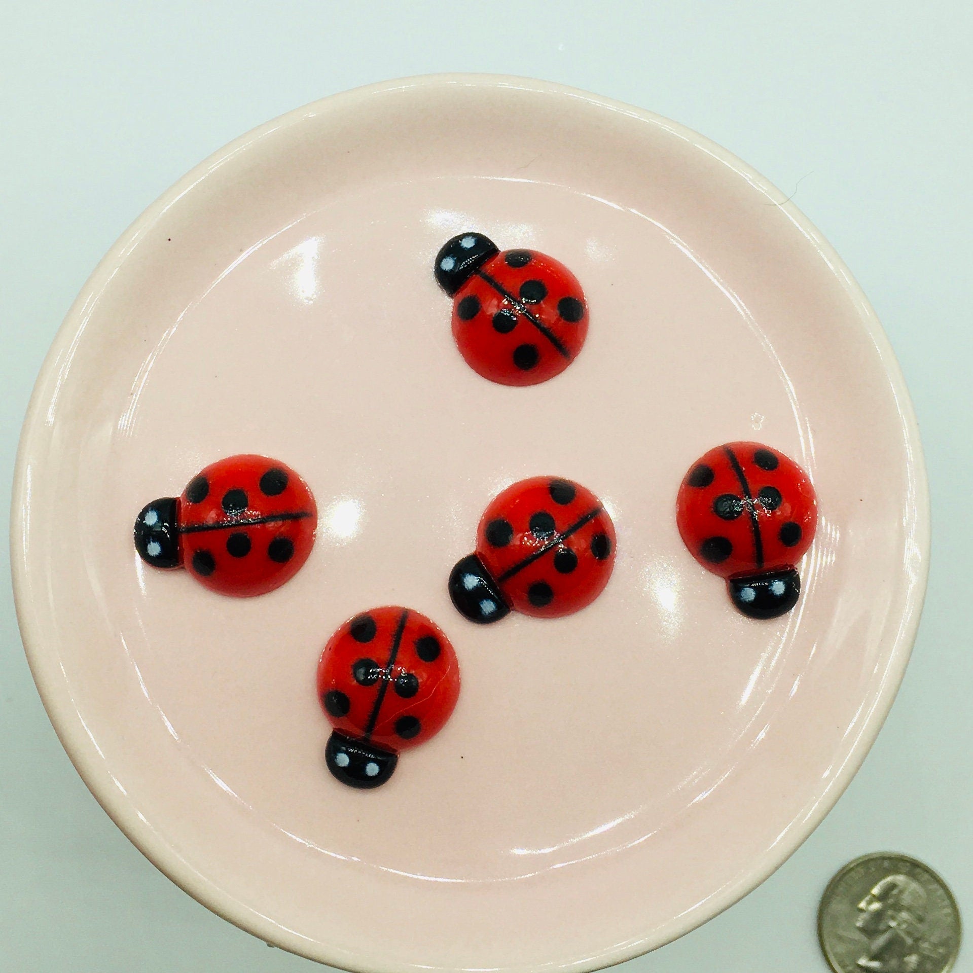 Ladybug Cabochons, Flat Back, Craft Supplies, Red Ladybug, Resin