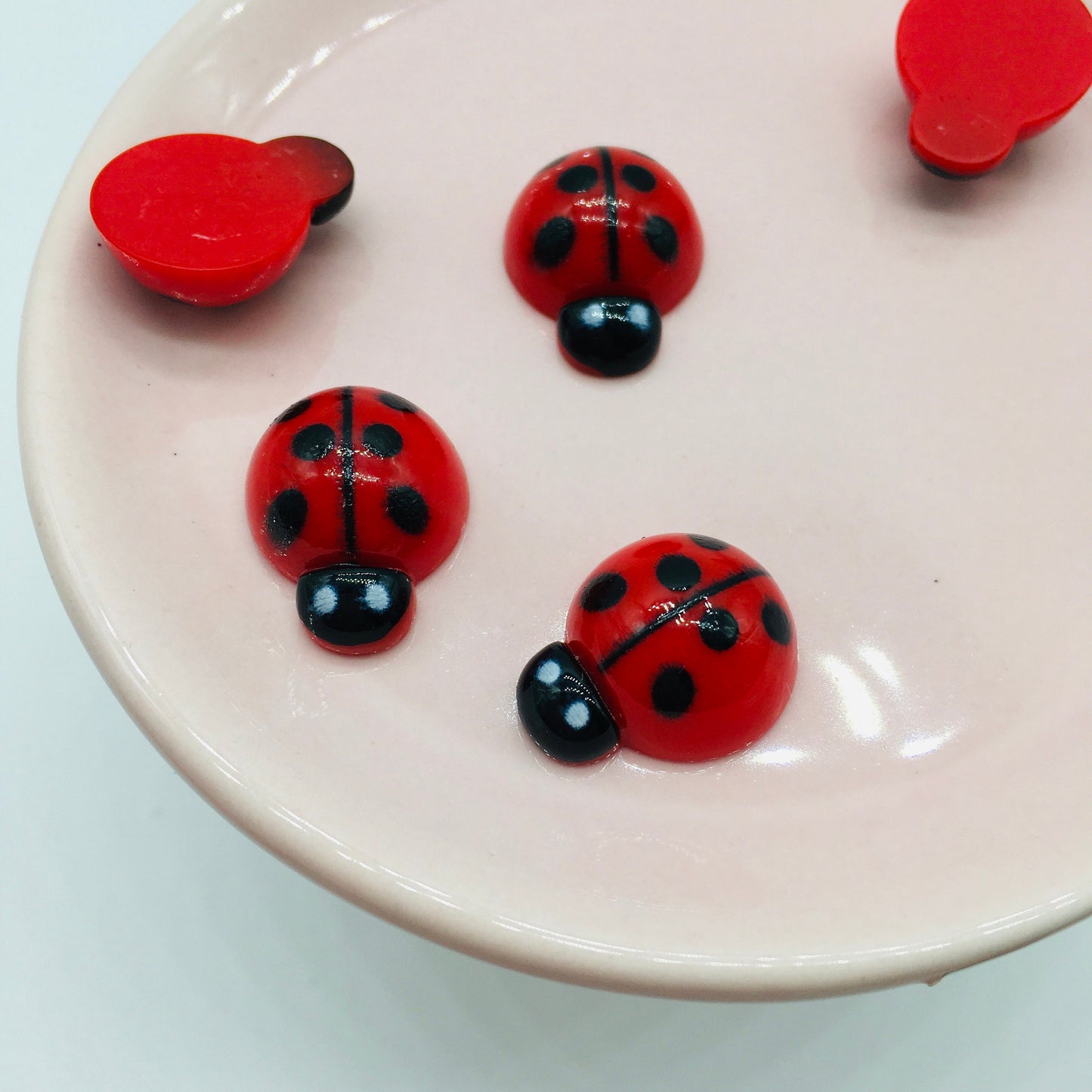 Ladybug Cabochons, Flat Back, Craft Supplies, Red Ladybug, Resin
