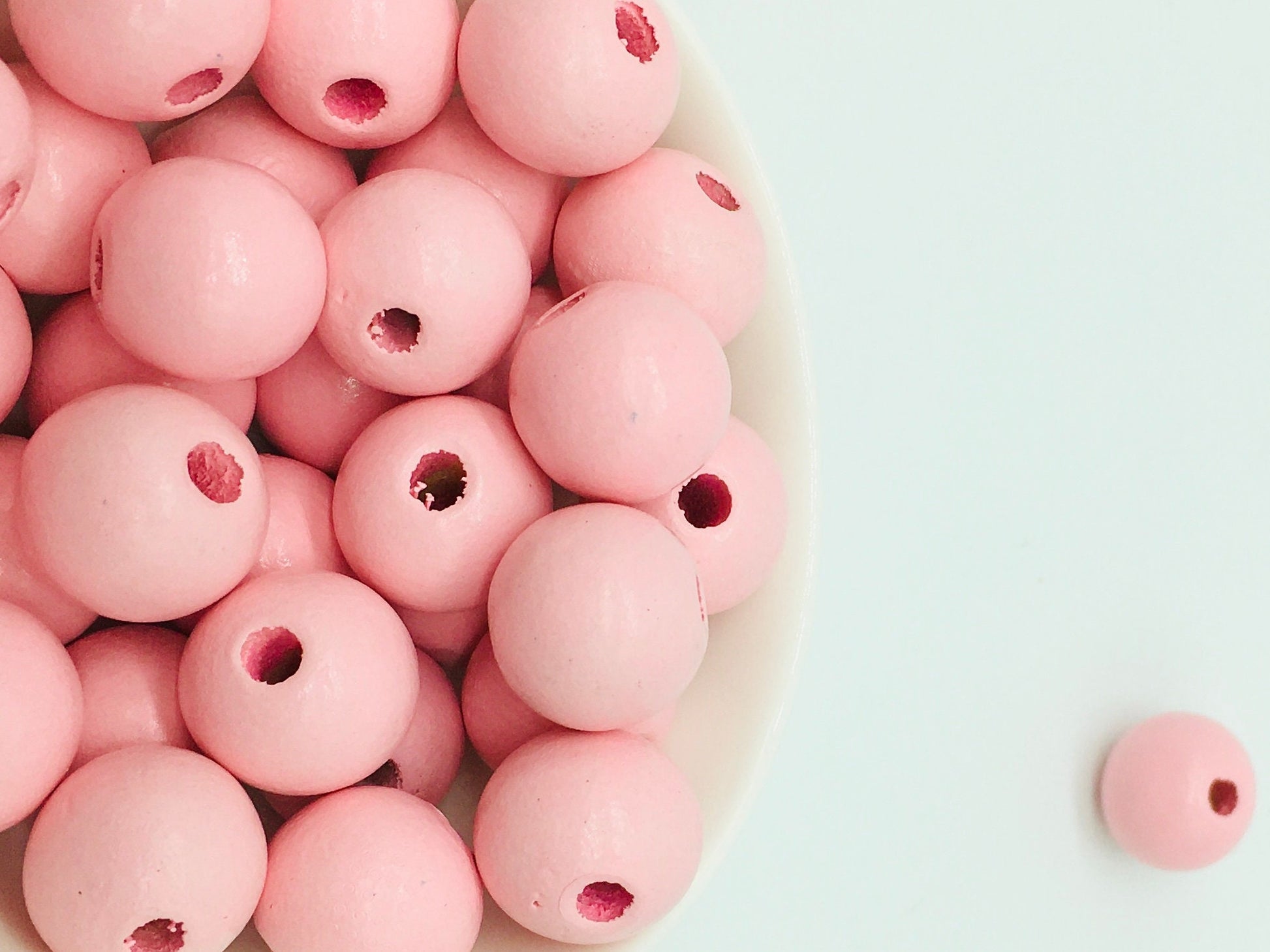 Wood Beads, 16 MM Pink Beads, Garland Beads, Home Decor, Tiered Tray Decorations, Craft Projects, Jewelry Craft Beads