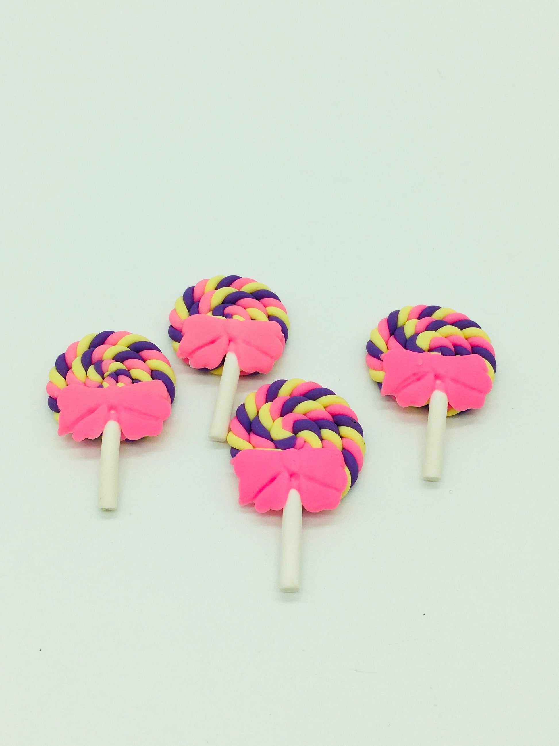 Lollipop Cabochons, Fake Food, Clay lollipop with bow, fake candy, fake bake supplies, decoden, hair bow accents, jewelry charms