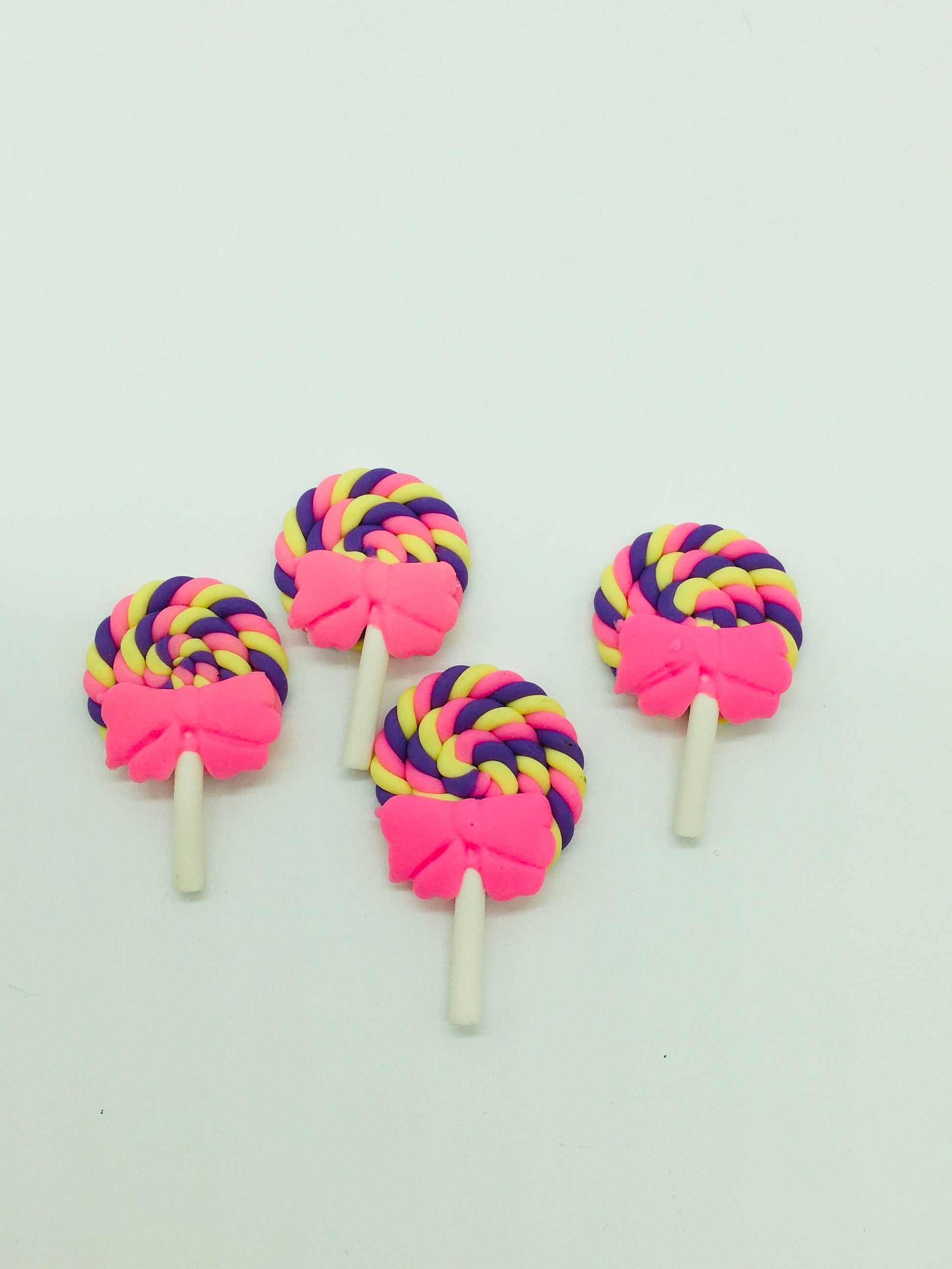 Lollipop Cabochons, Fake Food, Clay lollipop with bow, fake candy, fake bake supplies, decoden, hair bow accents, jewelry charms
