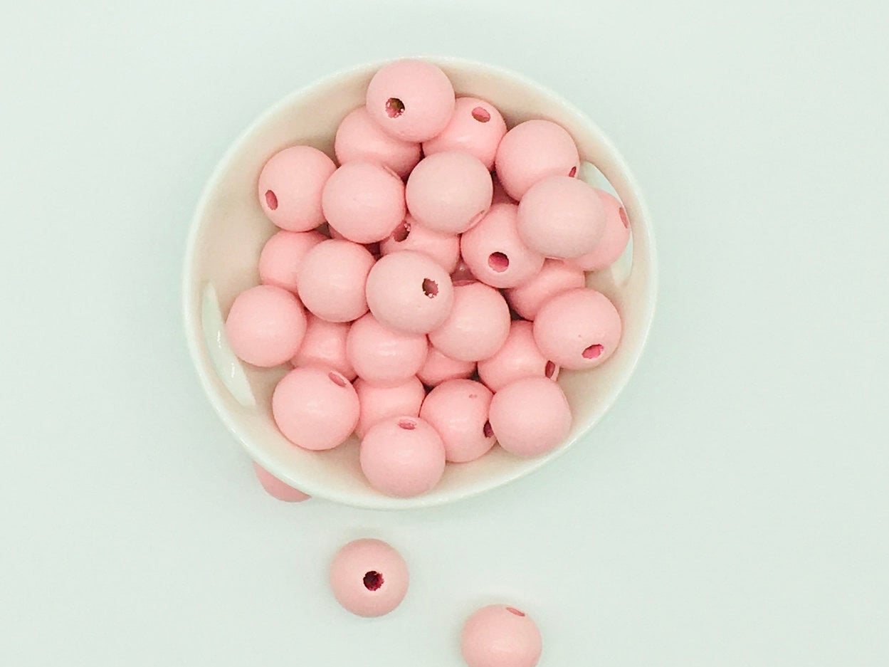 Wood Beads, 16 MM Pink Beads, Garland Beads, Home Decor, Tiered Tray Decorations, Craft Projects, Jewelry Craft Beads