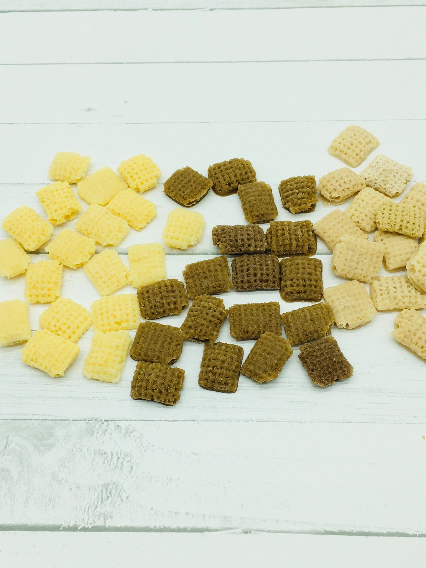 Faux Cereal, Faux Food, Check Pattern Fake Cereal, Yellow Check, Brown Check, Tan Check, Resin Square Cereal
