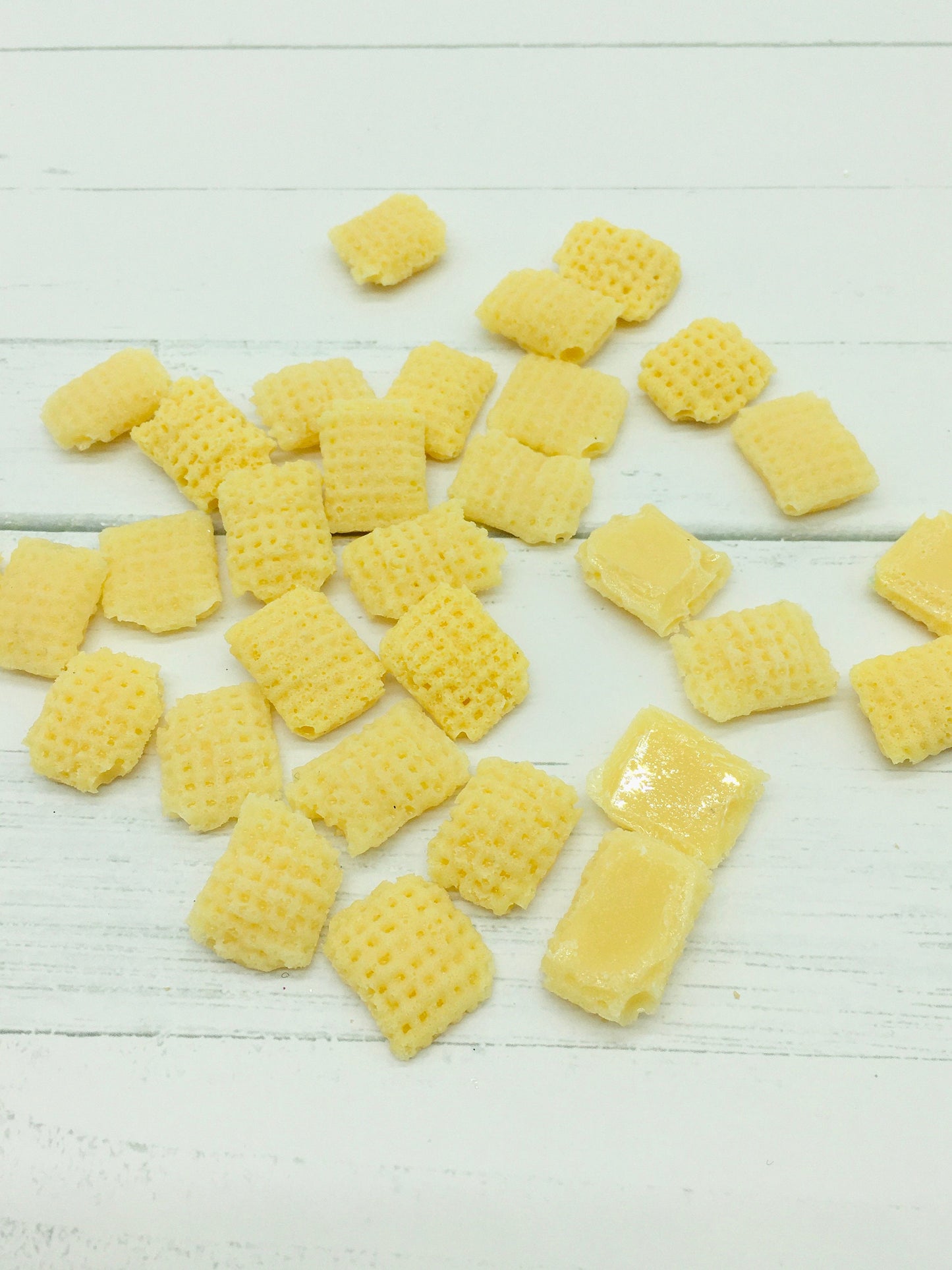 Faux Cereal, Faux Food, Check Pattern Fake Cereal, Yellow Check, Brown Check, Tan Check, Resin Square Cereal