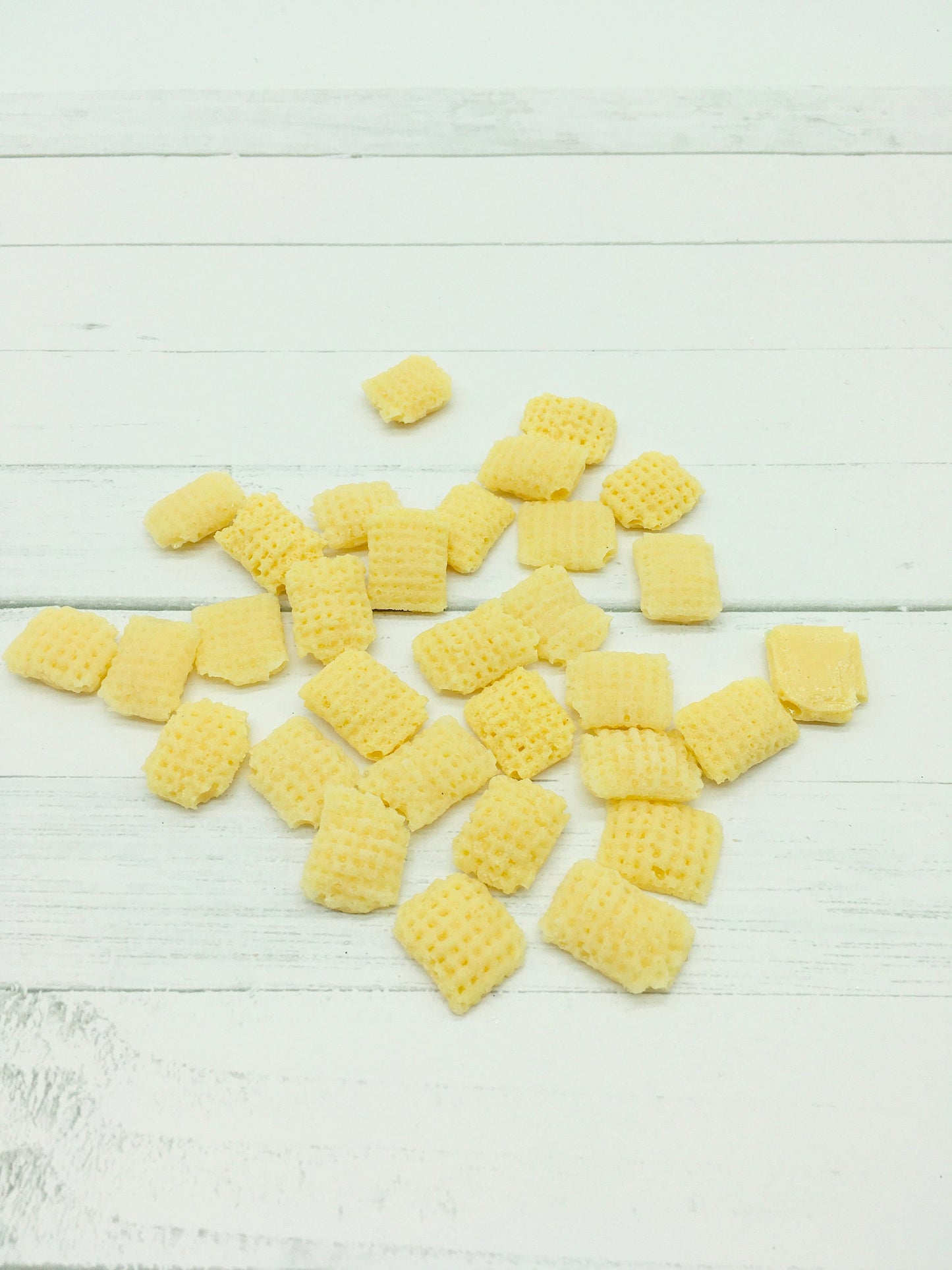 Faux Cereal, Faux Food, Check Pattern Fake Cereal, Yellow Check, Brown Check, Tan Check, Resin Square Cereal