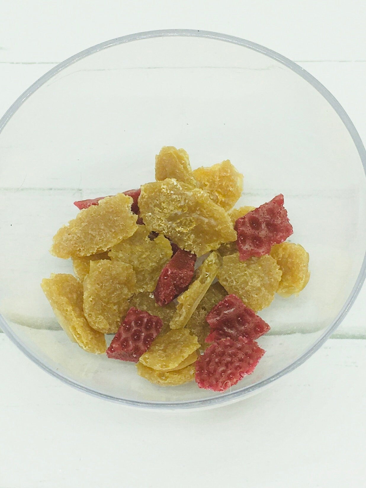 Faux cereal, faux strawberry pieces and corn cereal, decoden, fake food, tiered tray decor, photo props, party decorations, kitchen staging