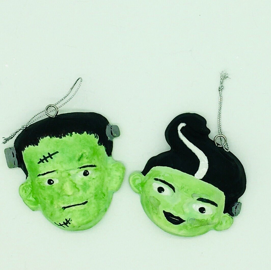 Halloween Ornaments, Monster & Bride Set, Clay Ornaments, Halloween Decorations