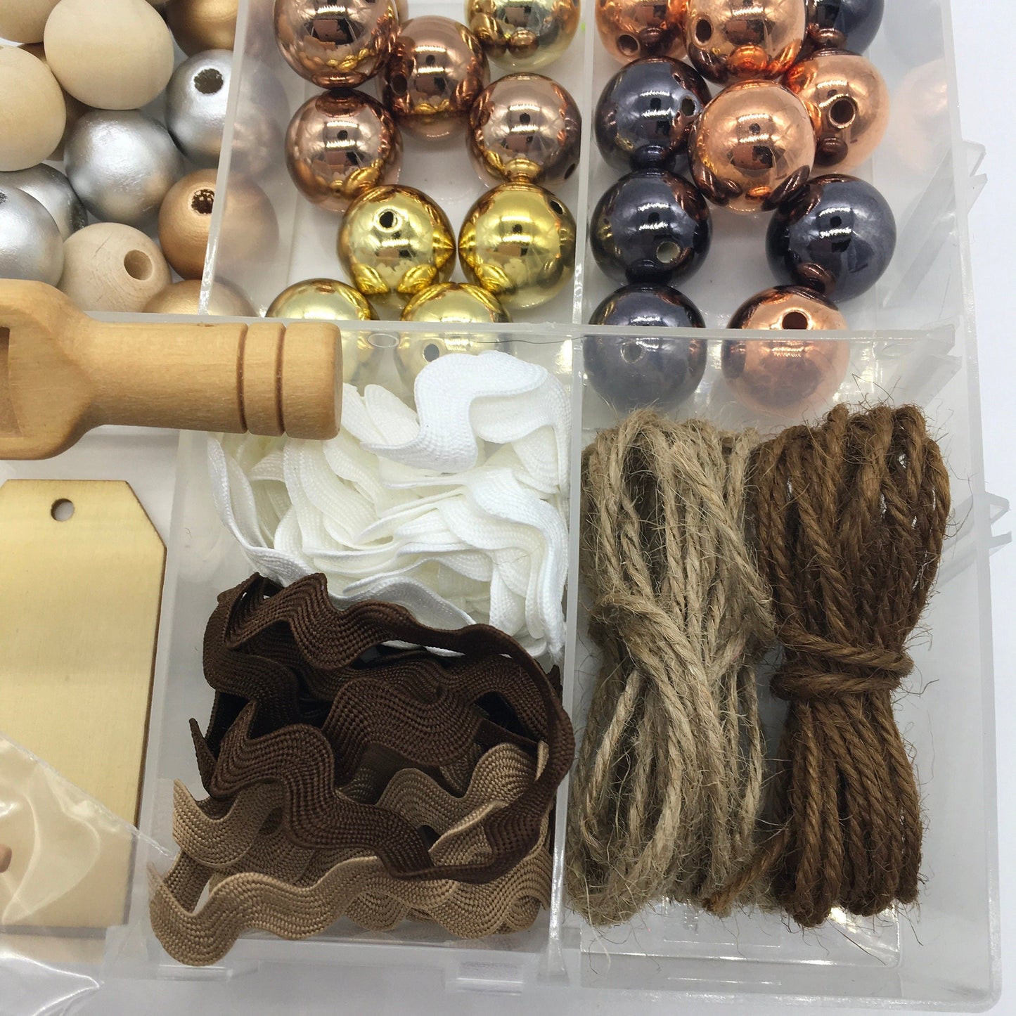 Latte Theme, Bead DIY Kit, Mini Wood Scoop, Wood Beads, Acrylic Beads, Twine, Donut Cabochons, Bead Garland DIY Craft Kit, Faux Coffee Beans