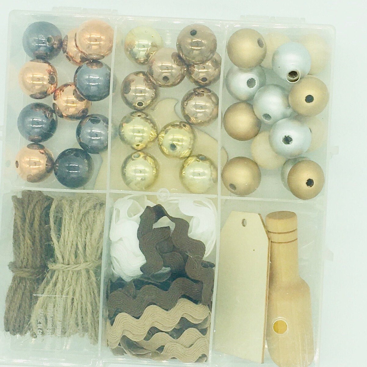 Latte Theme, Bead DIY Kit, Mini Wood Scoop, Wood Beads, Acrylic Beads, Twine, Donut Cabochons, Bead Garland DIY Craft Kit, Faux Coffee Beans