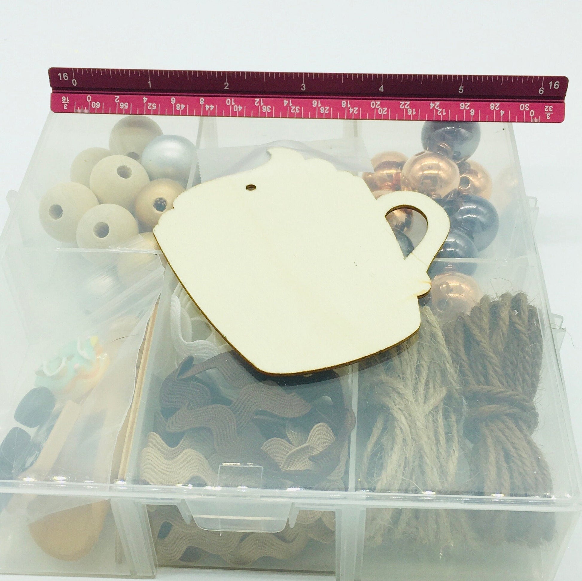 Latte Theme, Bead DIY Kit, Mini Wood Scoop, Wood Beads, Acrylic Beads, Twine, Donut Cabochons, Bead Garland DIY Craft Kit, Faux Coffee Beans