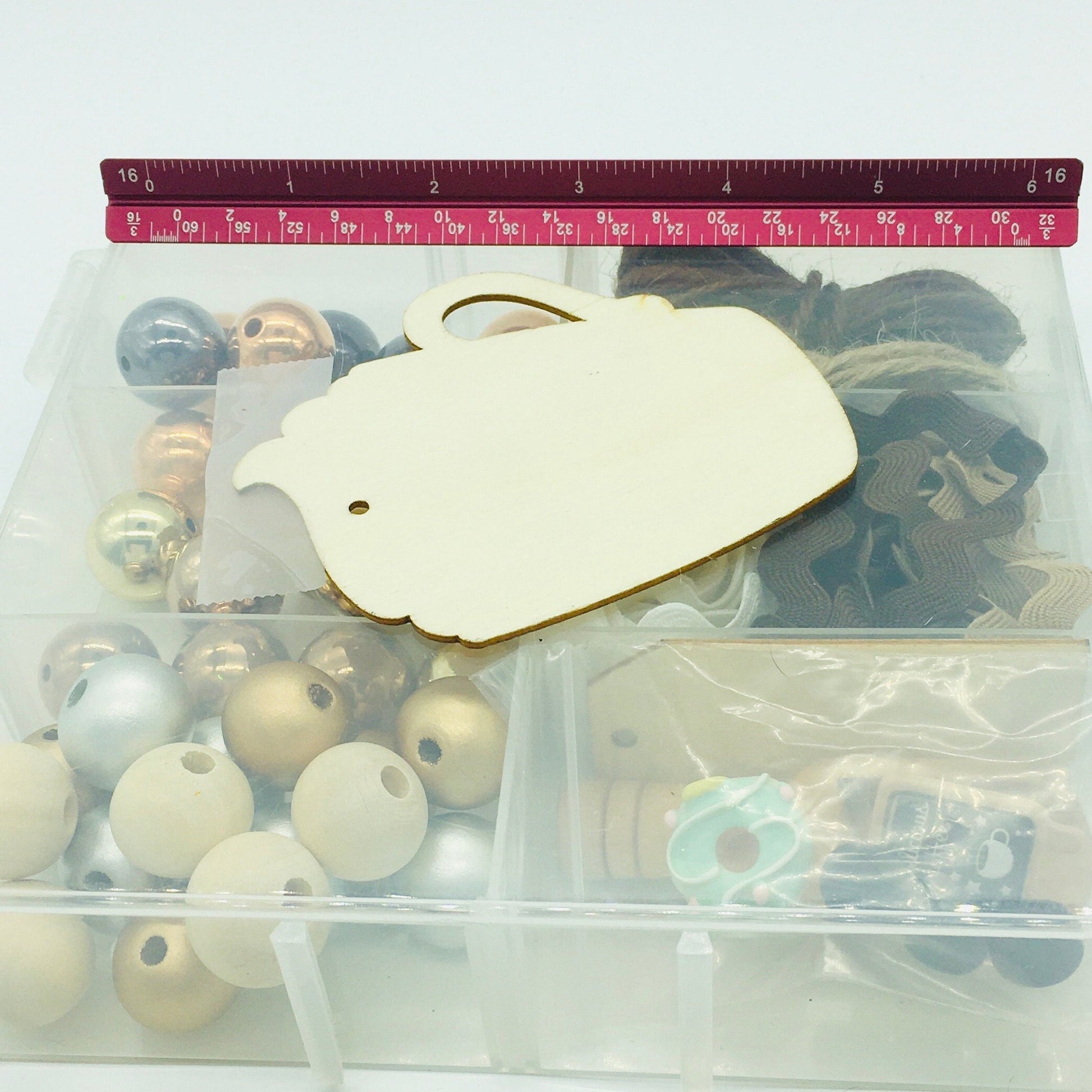 Latte Theme, Bead DIY Kit, Mini Wood Scoop, Wood Beads, Acrylic Beads, Twine, Donut Cabochons, Bead Garland DIY Craft Kit, Faux Coffee Beans