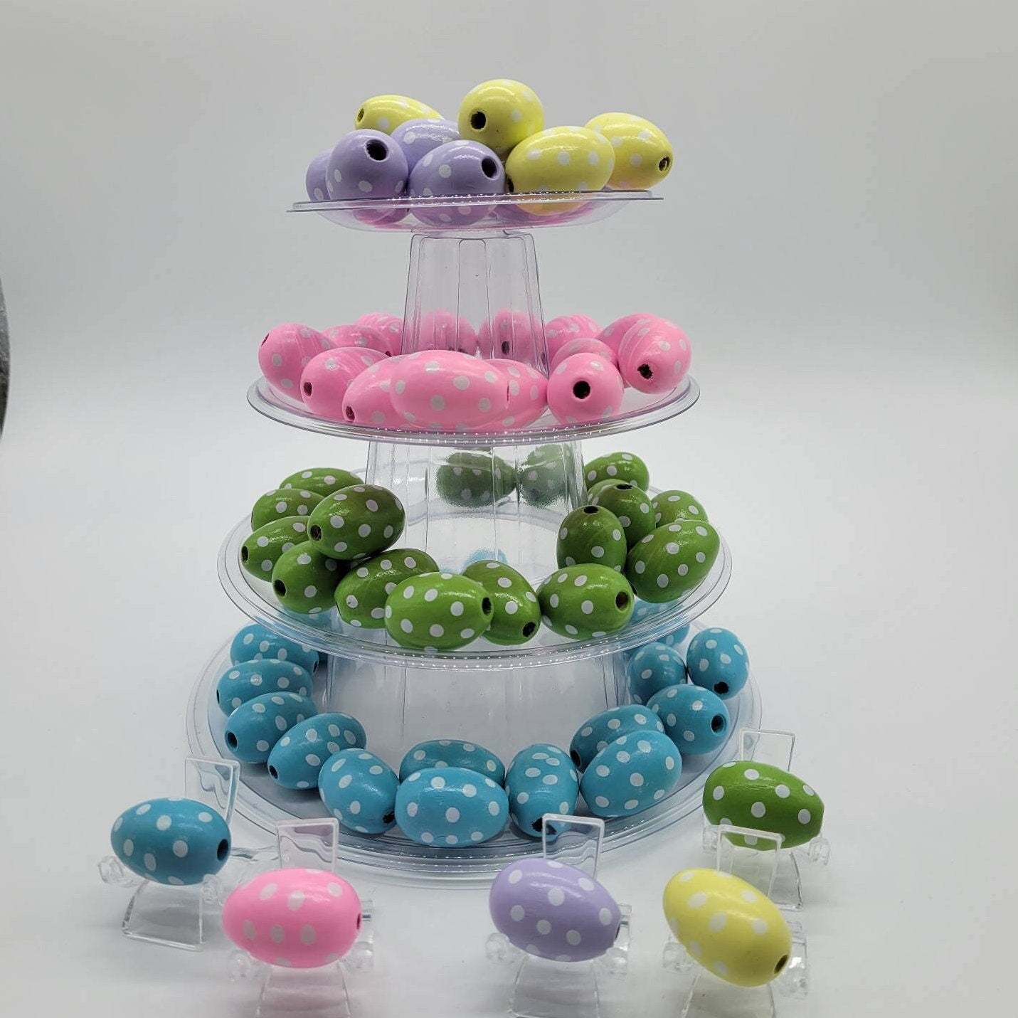 Easter Wood Beads, Polka Dots, Easter Egg Beads, Tiered Tray Decor, Spring, Holiday Beads, Garland Beads, 20 MM Beads