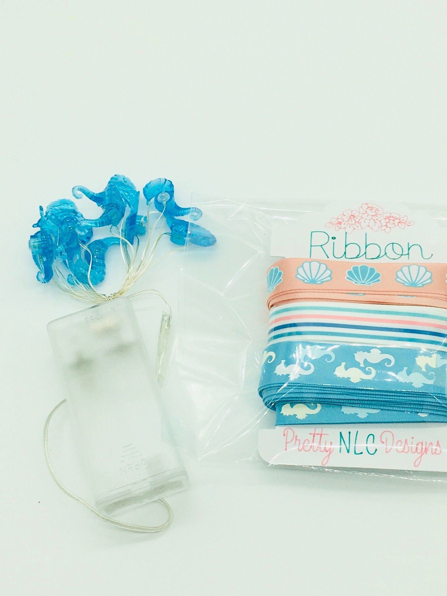 Scrapbook Paper Kit, Beach Theme, Shadow Box Kit, Junk Journaling Crafts, Wood Cutouts, Ribbon, Faux Starfish, Faux Sand Dollar, Lights