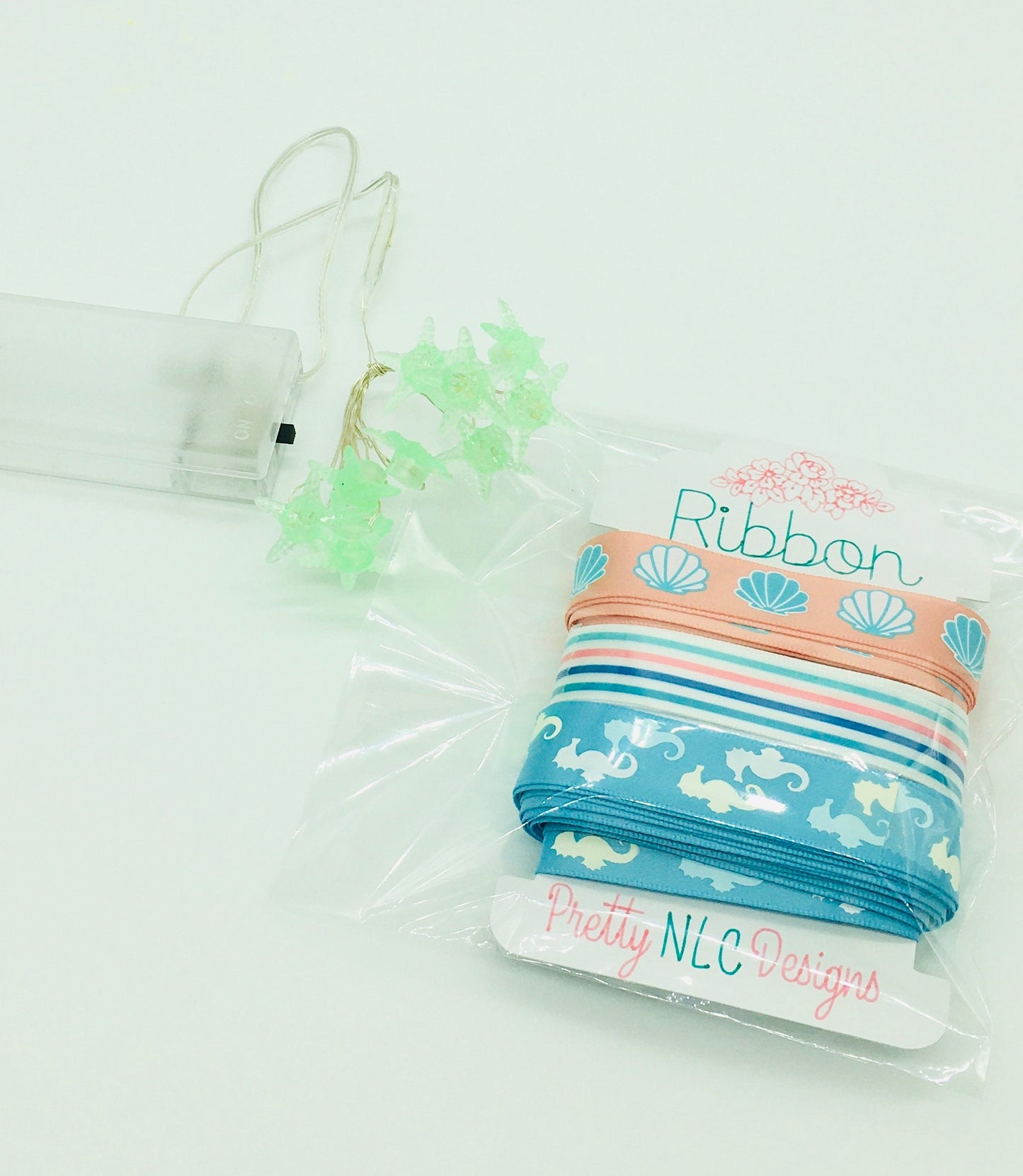 Scrapbook Paper Kit, Beach Theme, Shadow Box Kit, Junk Journaling Crafts, Wood Cutouts, Ribbon, Faux Starfish, Faux Sand Dollar, Lights