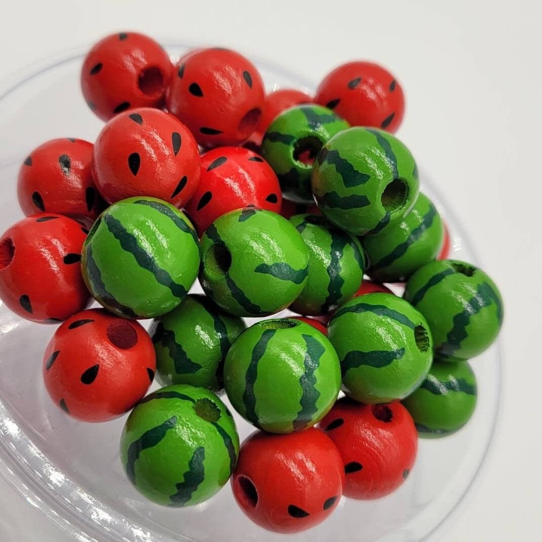 Wood Beads, 16 MM Watermelon Theme for Garlands, Tiered Tray Decorations. Perfect for Wreath Attachments. Craft Beads for DIY projects.