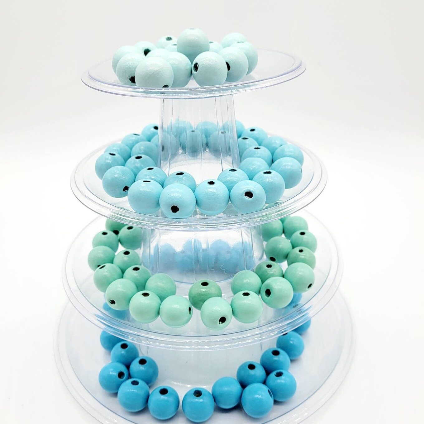 Wood Beads, 16 MM Shades of Blue Beads for Garlands, Tiered Tray Decorations. Perfect for Wreath Attachments. Craft Beads for DIY projects.