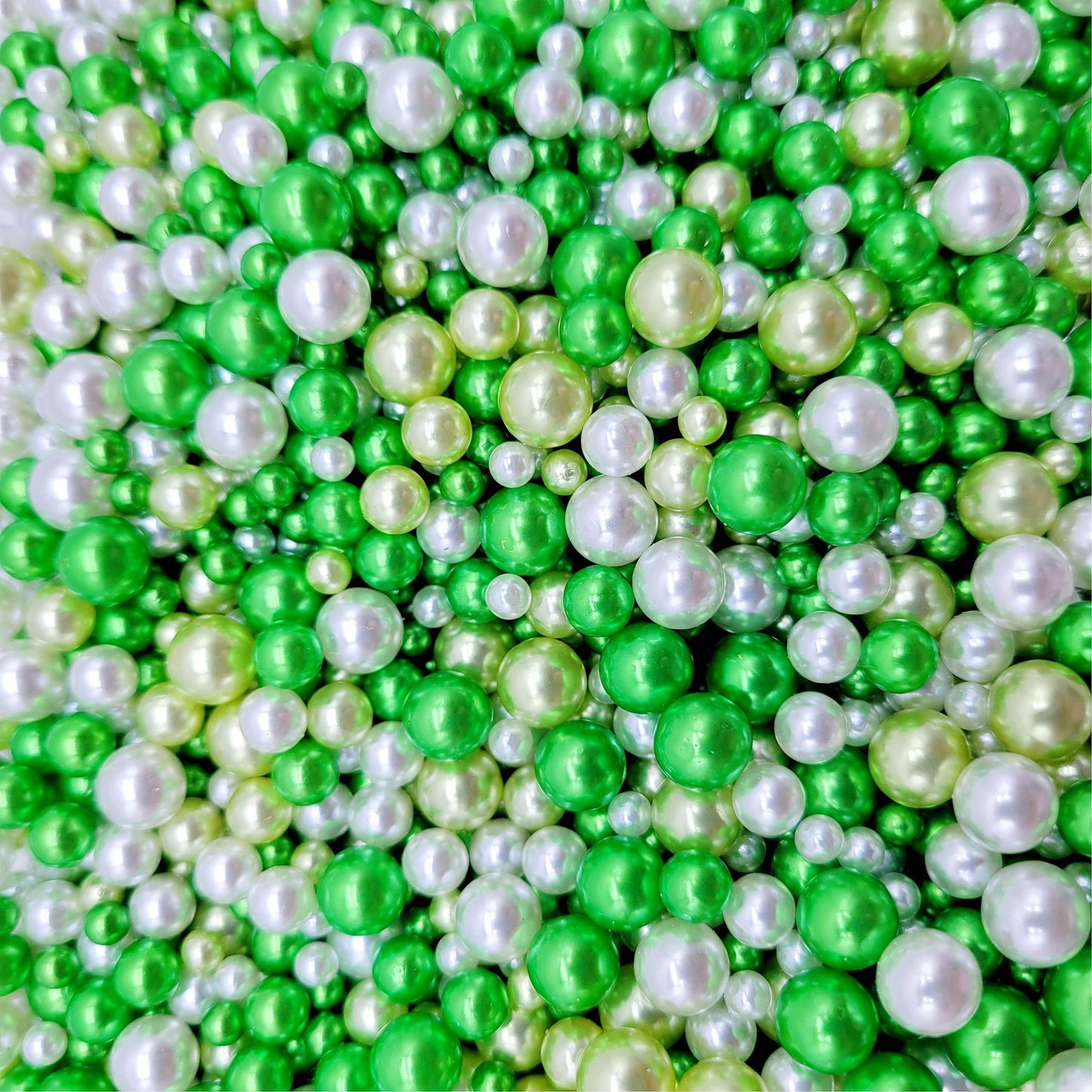 NO Hole Beads, Multi Size Pearl Acrylic Beads, Jewelry, Faux Bake Supplies, Slime Beads, Craft Supplies, Green, Light Green & White Beads